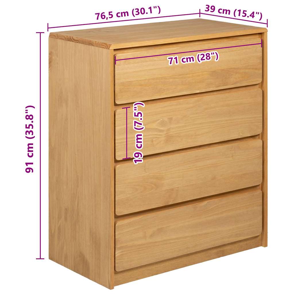 Comodino SAUDA Rovere 76,5x39x91 cm in Legno Massello di Pino - homemem39