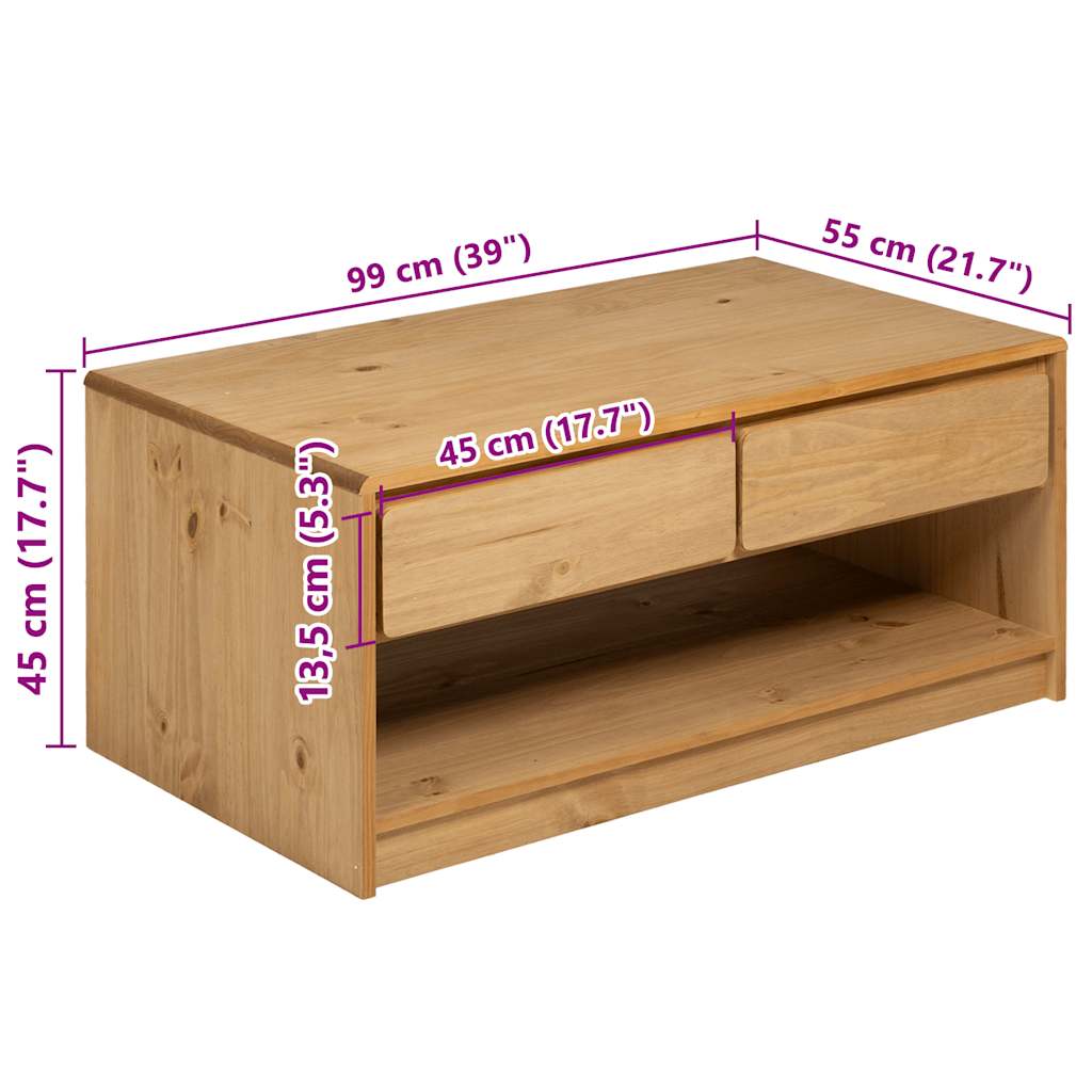 Tavolino Salotto SAUDA Rovere 99x55x45 cm Legno Massello Pino | homemem39