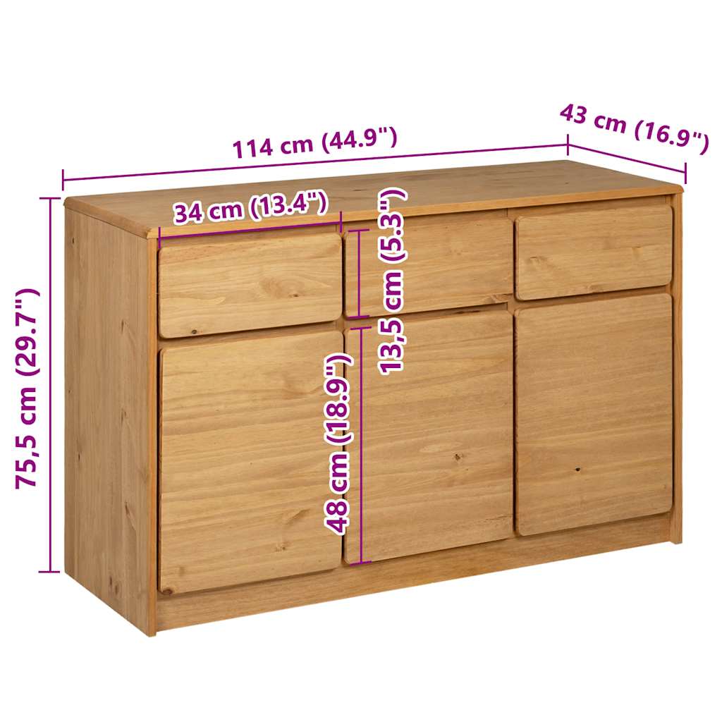 Credenza SAUDA Rovere 114x43x75,5 cm in Legno Massello di Pino - homemem39