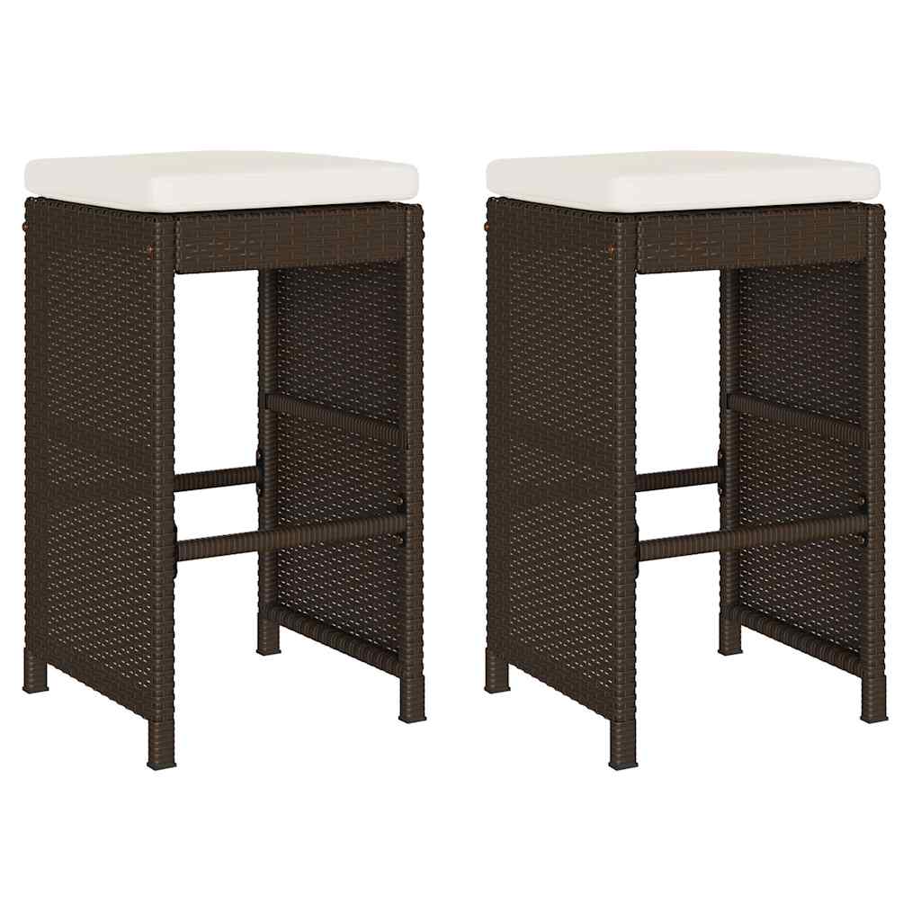Sgabelli da Bar con Cuscini 2 pz Marroni in Polyrattan | homemem39