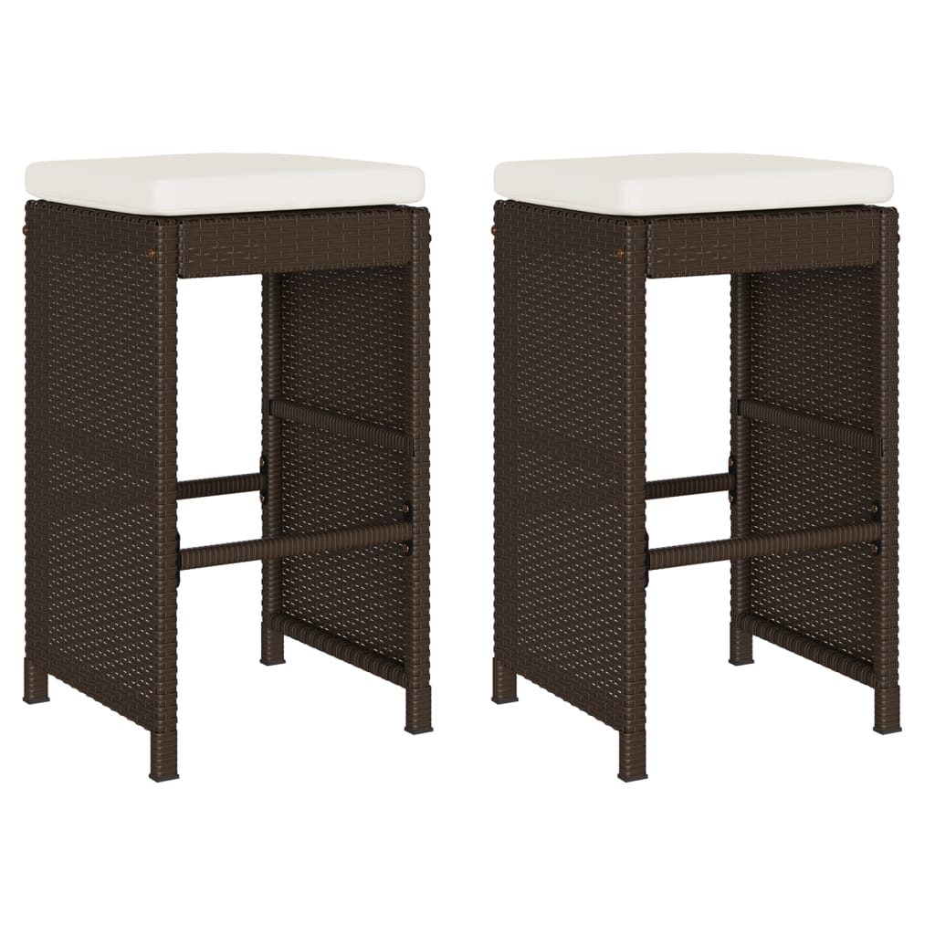 Sgabelli da Bar con Cuscini 2 pz Marroni in Polyrattan - homemem39