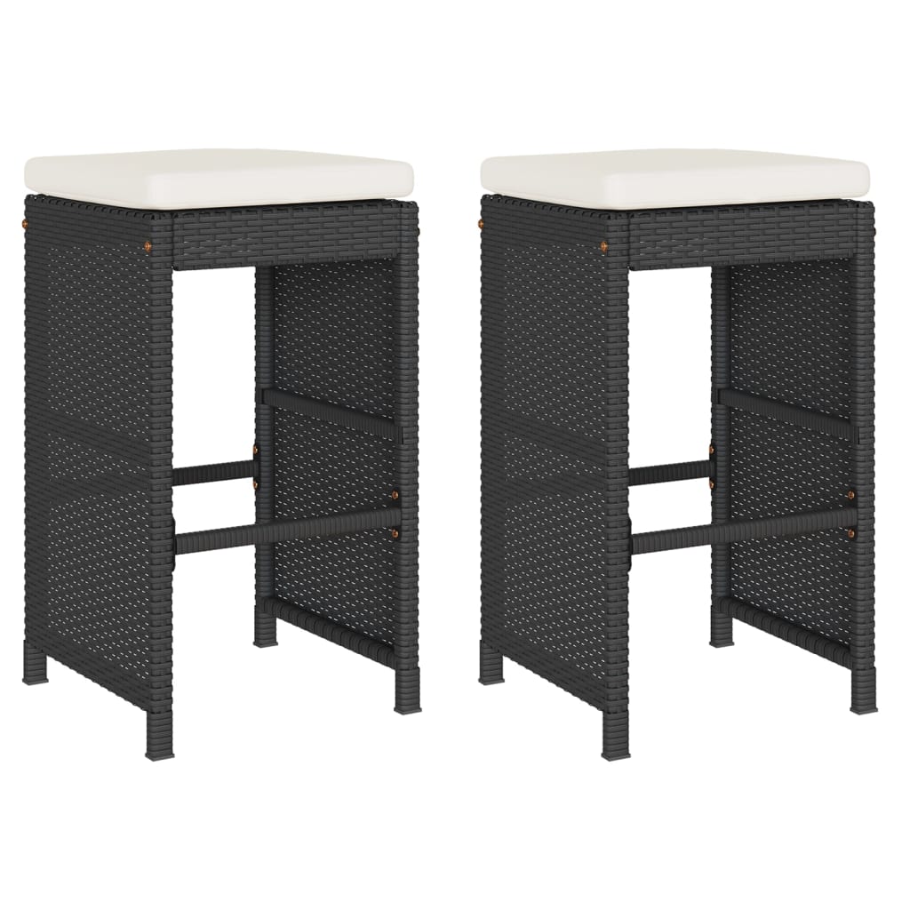 Sgabelli da Bar con Cuscini 2 pz Neri in Polyrattan | homemem39
