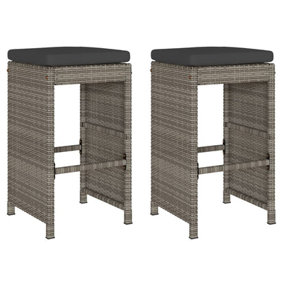 Sgabelli da Bar con Cuscini 2 pz Grigi in Polyrattan | homemem39
