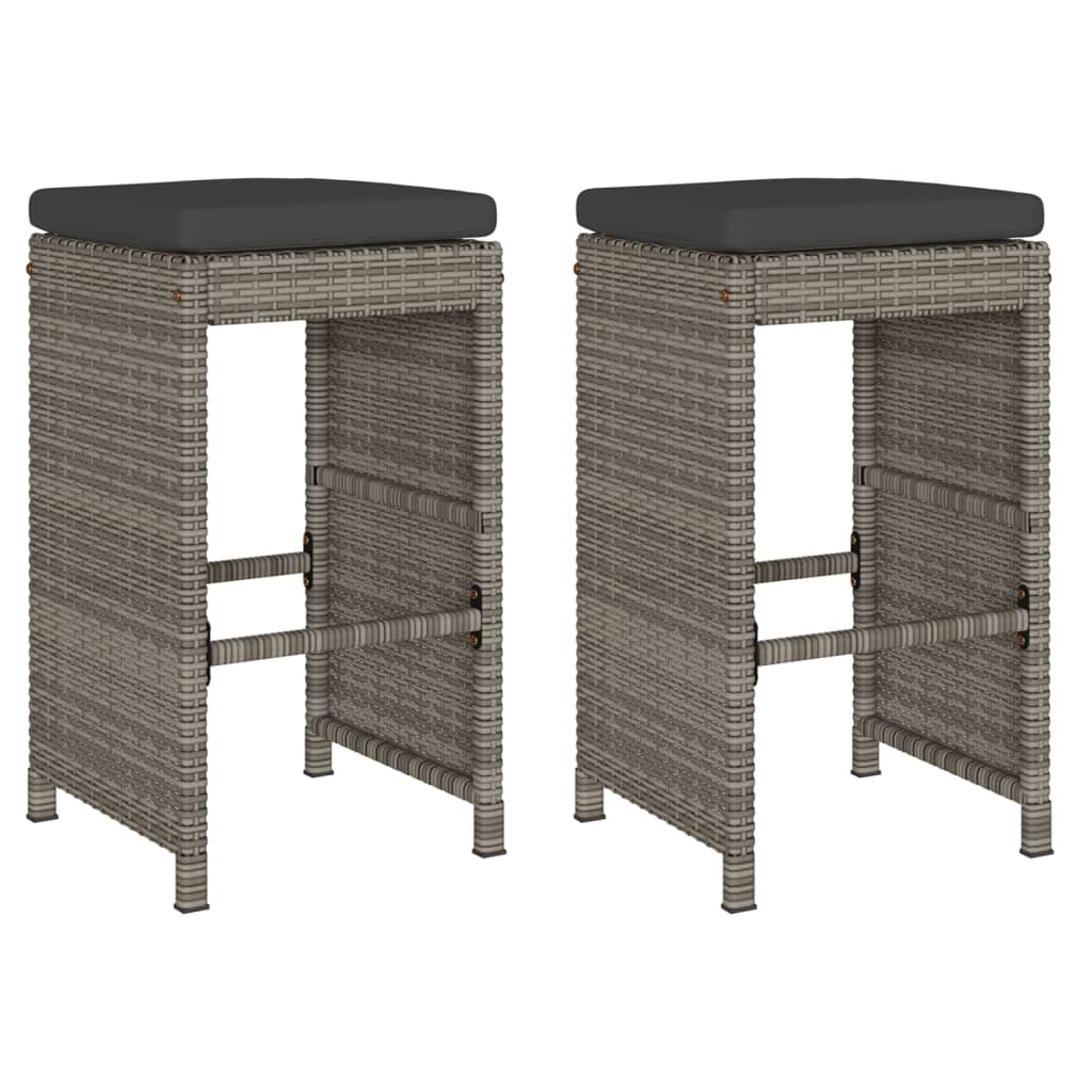 Sgabelli da Bar con Cuscini 2 pz Grigi in Polyrattan - homemem39