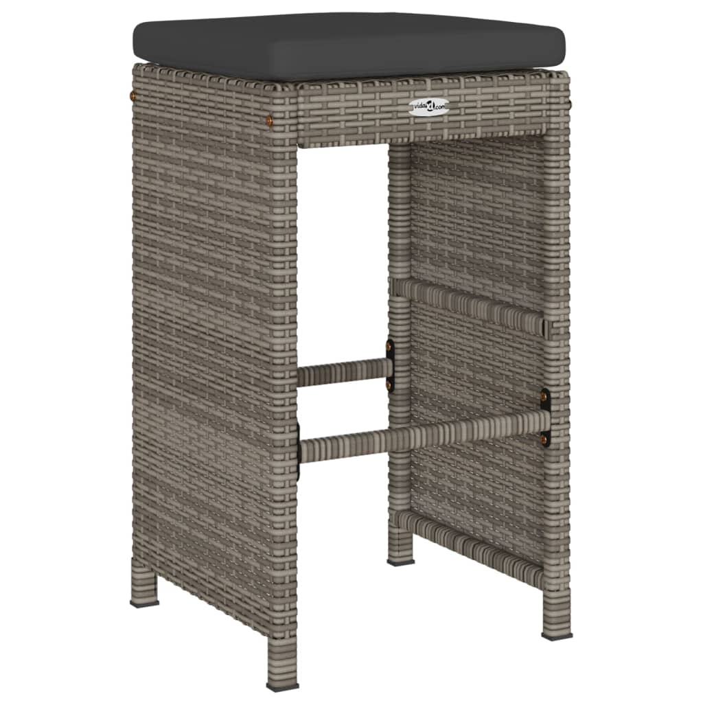 Sgabelli da Bar con Cuscini 2 pz Grigi in Polyrattan | homemem39