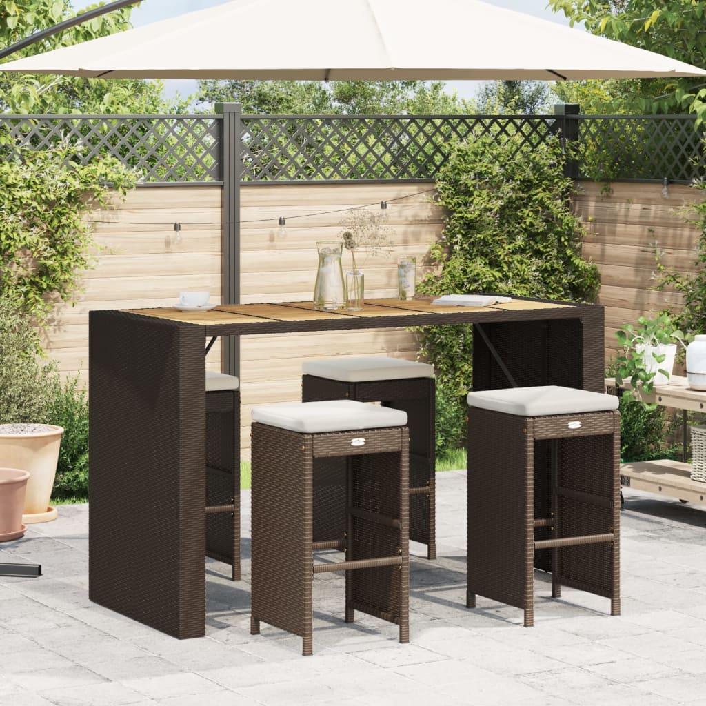 Sgabelli Bar da Giardino con Cuscini 4 pz Marroni in Polyrattan - homemem39