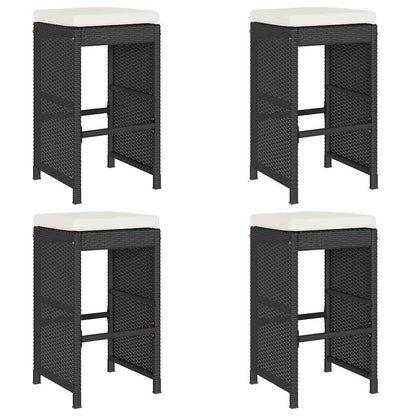 Sgabelli da Bar con Cuscini 4 pz Neri in Polyrattan | homemem39