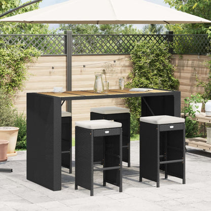 Sgabelli da Bar con Cuscini 4 pz Neri in Polyrattan - homemem39