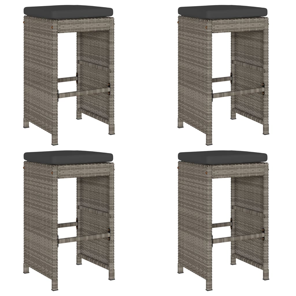 Sgabelli da Bar con Cuscini 4 pz Grigi in Polyrattan | homemem39