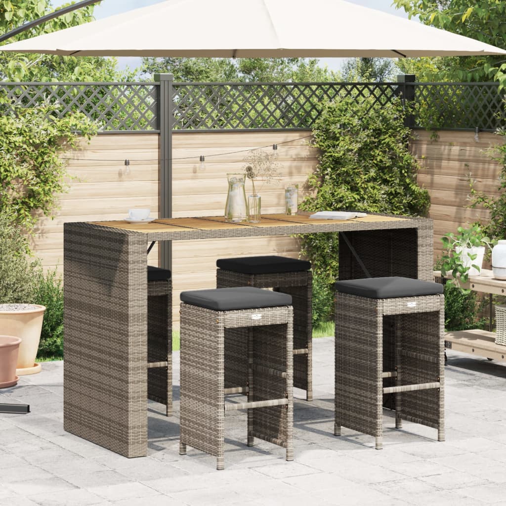 Sgabelli da Bar con Cuscini 4 pz Grigi in Polyrattan | homemem39