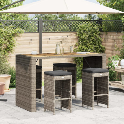 Sgabelli da Bar con Cuscini 4 pz Grigi in Polyrattan - homemem39