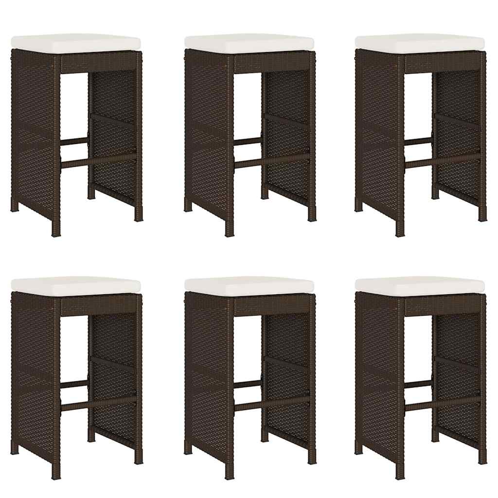 Sgabelli Bar da Giardino con Cuscini 6 pz Marroni in Polyrattan | homemem39