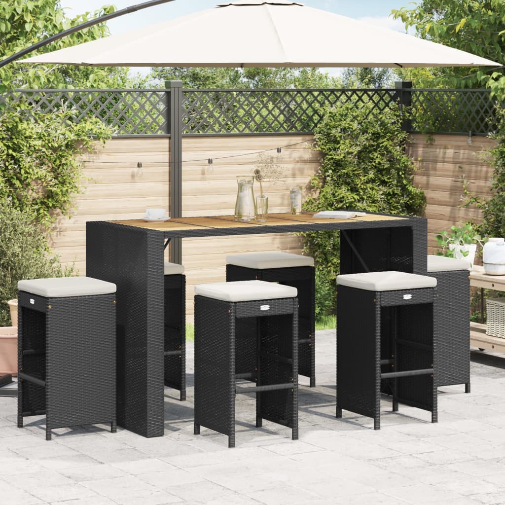 Sgabelli Bar da Giardino con Cuscini 6 pz Neri in Polyrattan - homemem39