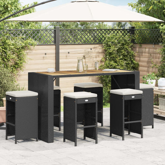 Sgabelli Bar da Giardino con Cuscini 6 pz Neri in Polyrattan - homemem39