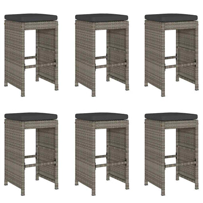 Sgabelli Bar da Giardino con Cuscini 6 pz Grigi in Polyrattan
