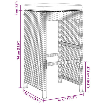 Sgabelli Bar da Giardino con Cuscini 6 pz Grigi in Polyrattan