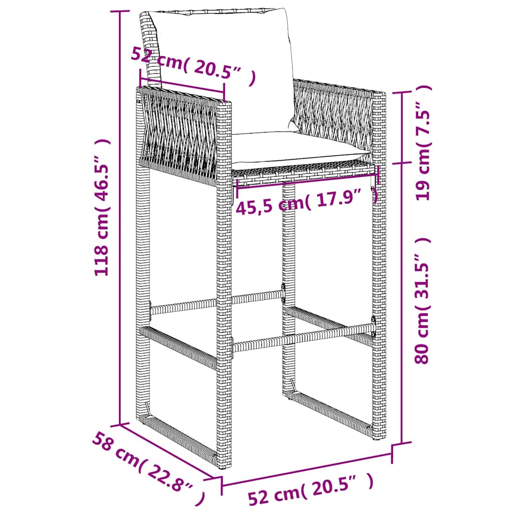 Sgabelli da Bar con Cuscini 2 pz Neri in Polyrattan