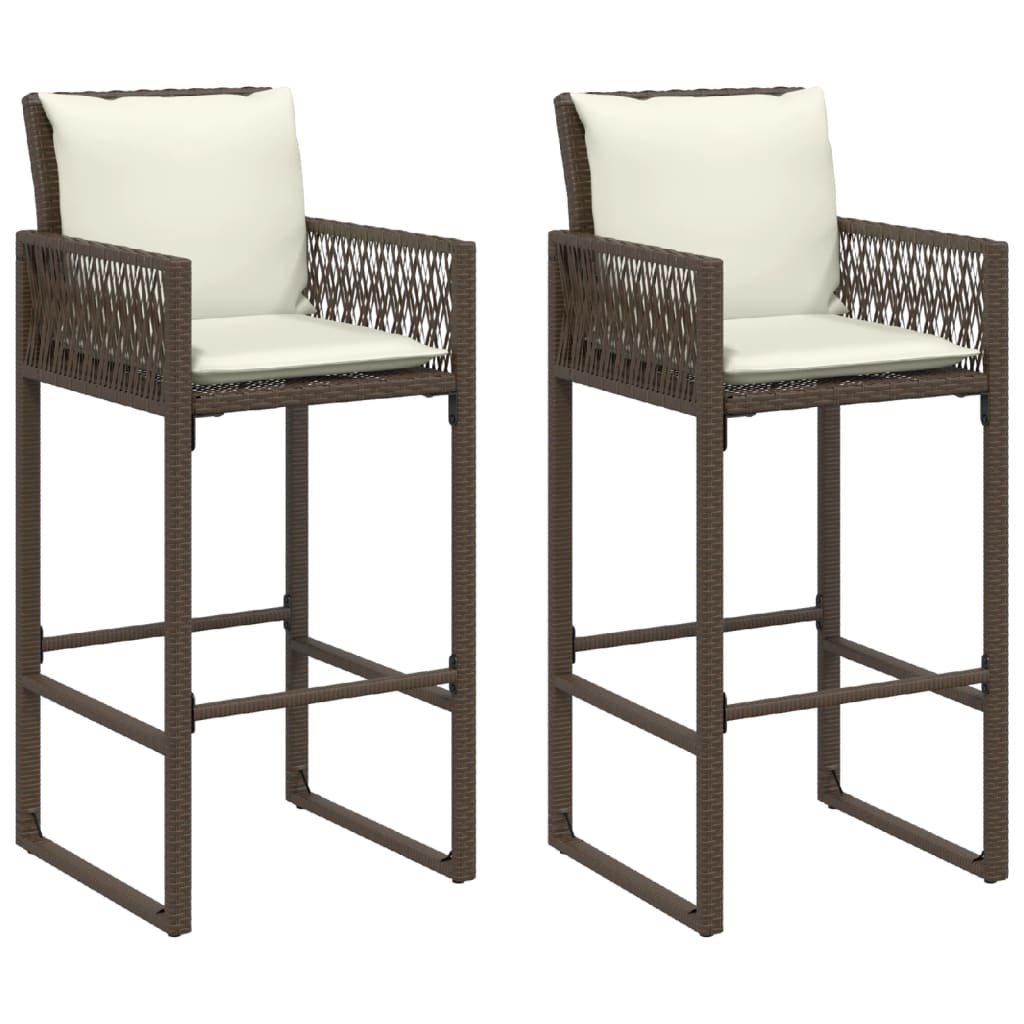 Sgabelli da Bar con Cuscini 2 pz Marroni in Polyrattan - homemem39