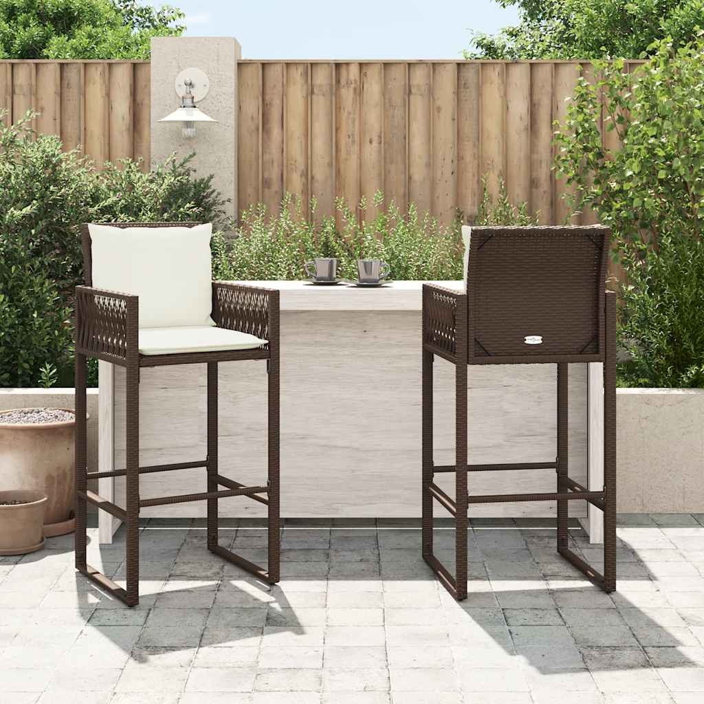 Sgabelli da Bar con Cuscini 2 pz Marroni in Polyrattan | homemem39
