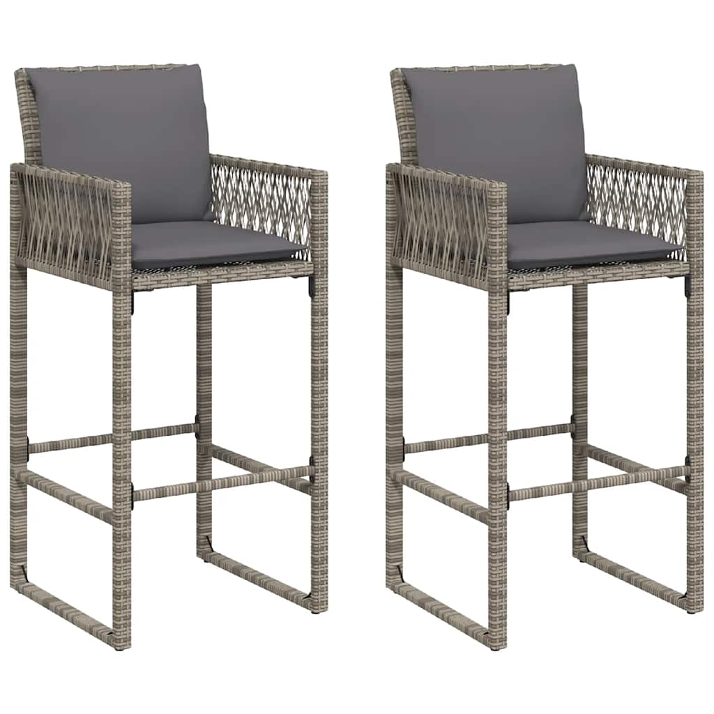 Sgabelli da Bar con Cuscini 2 pz Grigi in Polyrattan | homemem39