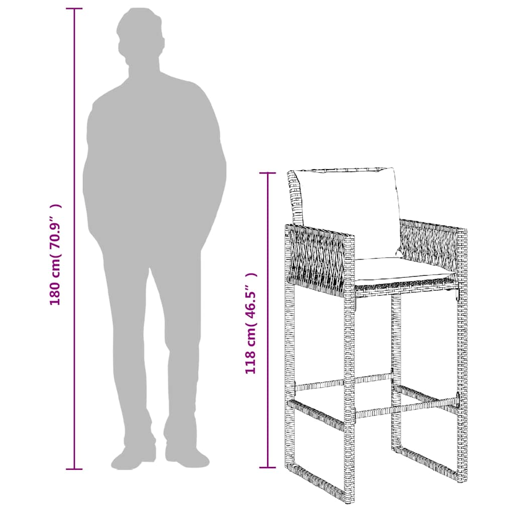 Sgabelli da Bar con Cuscini 2 pz Grigi in Polyrattan | homemem39
