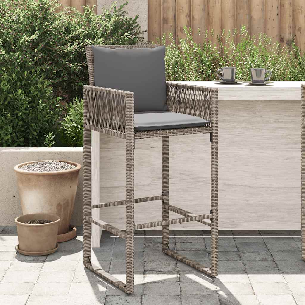 Sgabelli da Bar con Cuscini 2 pz Grigi in Polyrattan | homemem39