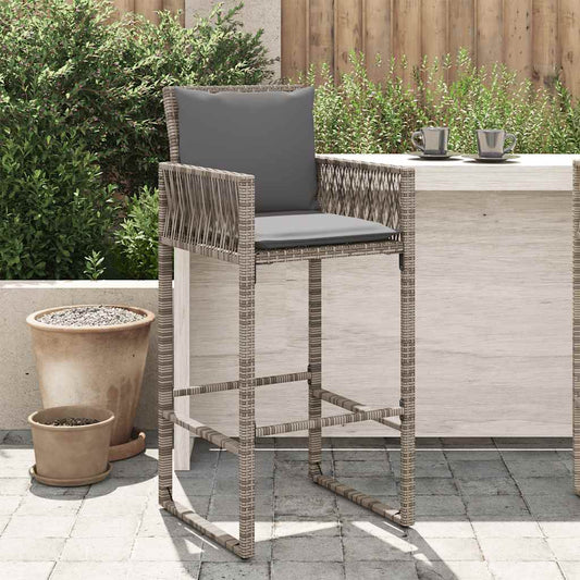 Sgabelli da Bar con Cuscini 2 pz Grigi in Polyrattan | homemem39