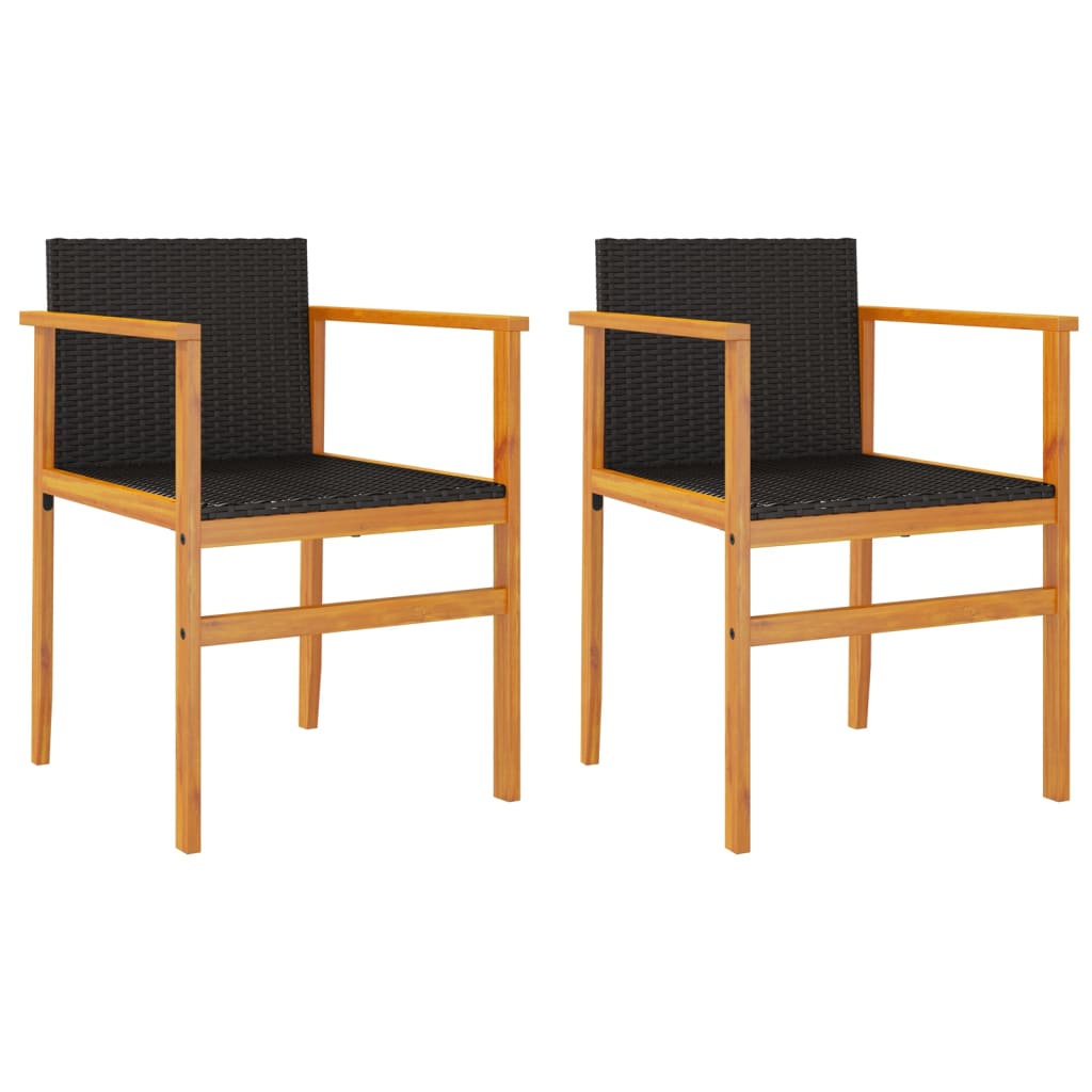 Sedie da Giardino 2 pz Nere in Polyrattan e Legno Massello | homemem39