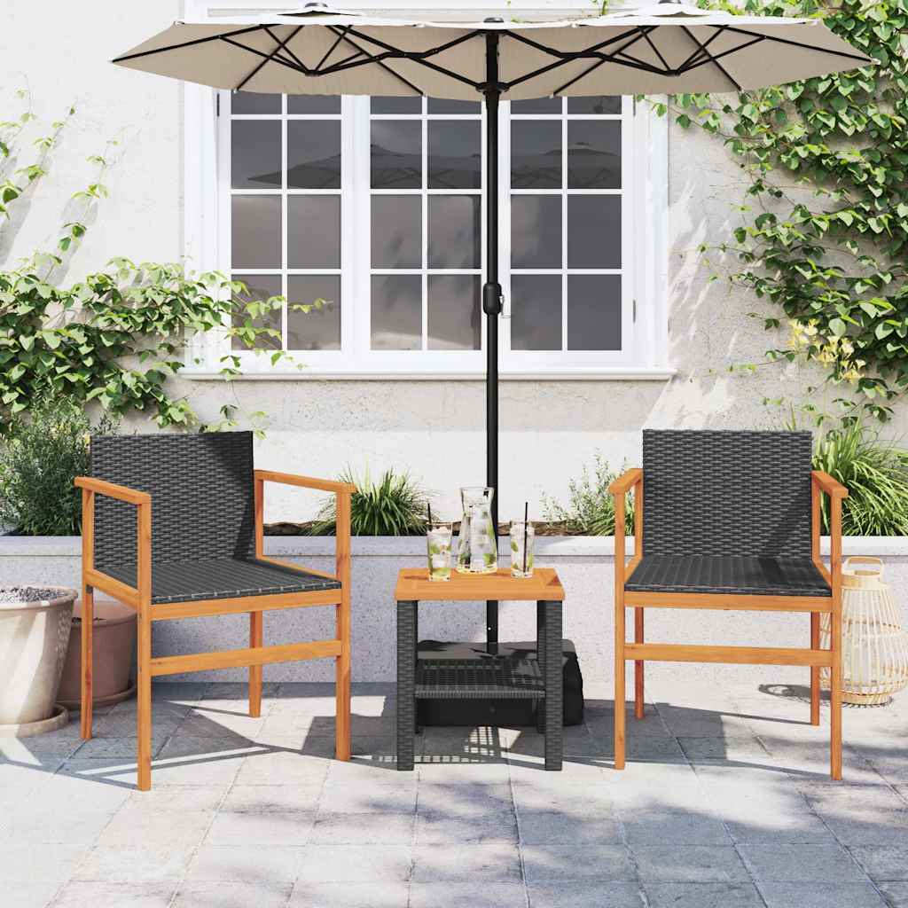 Sedie da Giardino 2 pz Nere in Polyrattan e Legno Massello | homemem39