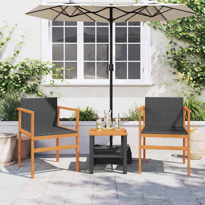 Sedie da Giardino 2 pz Nere in Polyrattan e Legno Massello | homemem39
