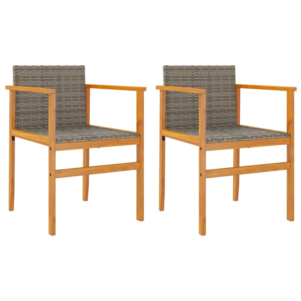 Sedie da Giardino 2 pz Grigie in Polyrattan e Legno Massello | homemem39