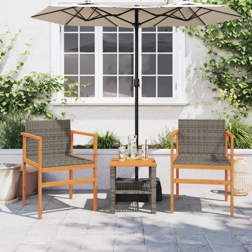 Sedie da Giardino 2 pz Grigie in Polyrattan e Legno Massello | homemem39