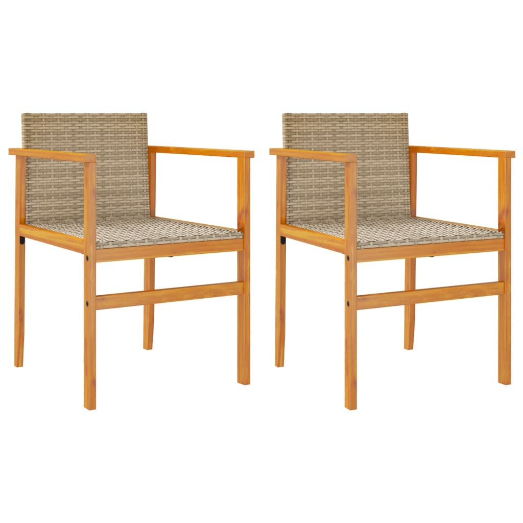 Sedie da Giardino 2 pz Beige in Polyrattan e Legno Massello | homemem39