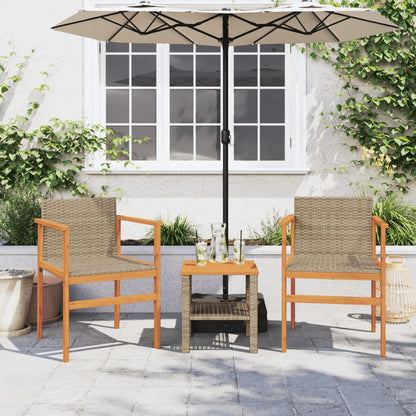 Sedie da Giardino 2 pz Beige in Polyrattan e Legno Massello | homemem39