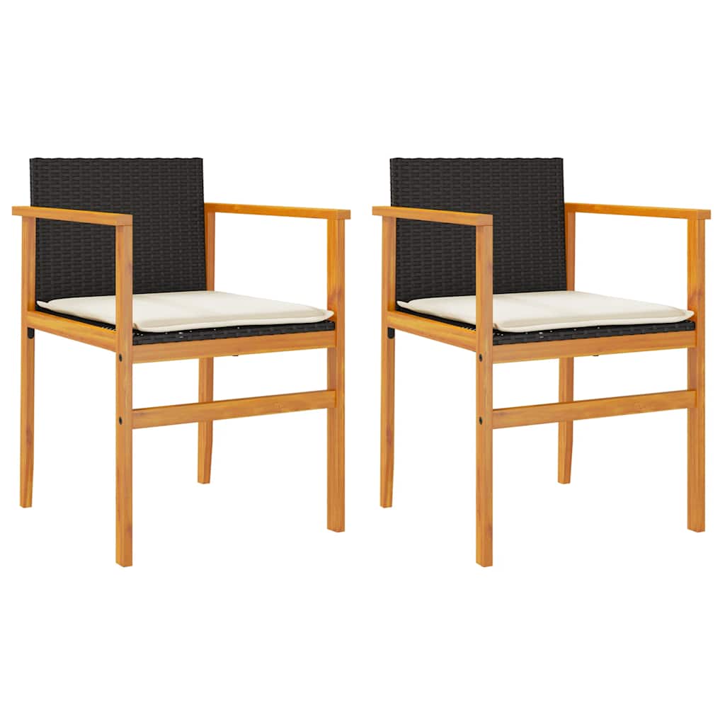 Sedie Giardino con Cuscini 2pz Nere Polyrattan e Legno Massello | homemem39