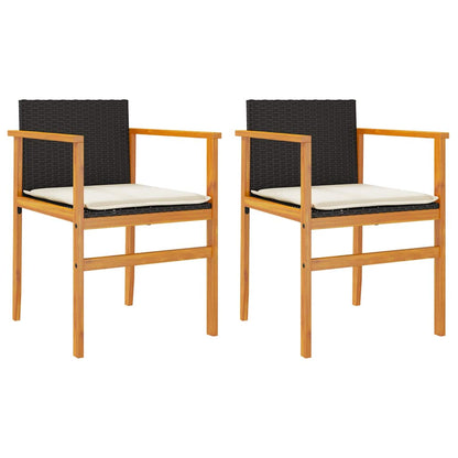 Sedie Giardino con Cuscini 2pz Nere Polyrattan e Legno Massello | homemem39