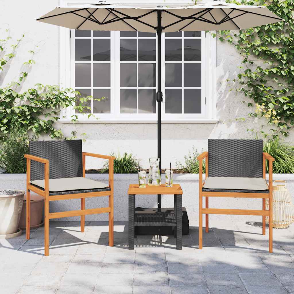 Sedie Giardino con Cuscini 2pz Nere Polyrattan e Legno Massello