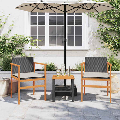 Sedie Giardino con Cuscini 2pz Nere Polyrattan e Legno Massello