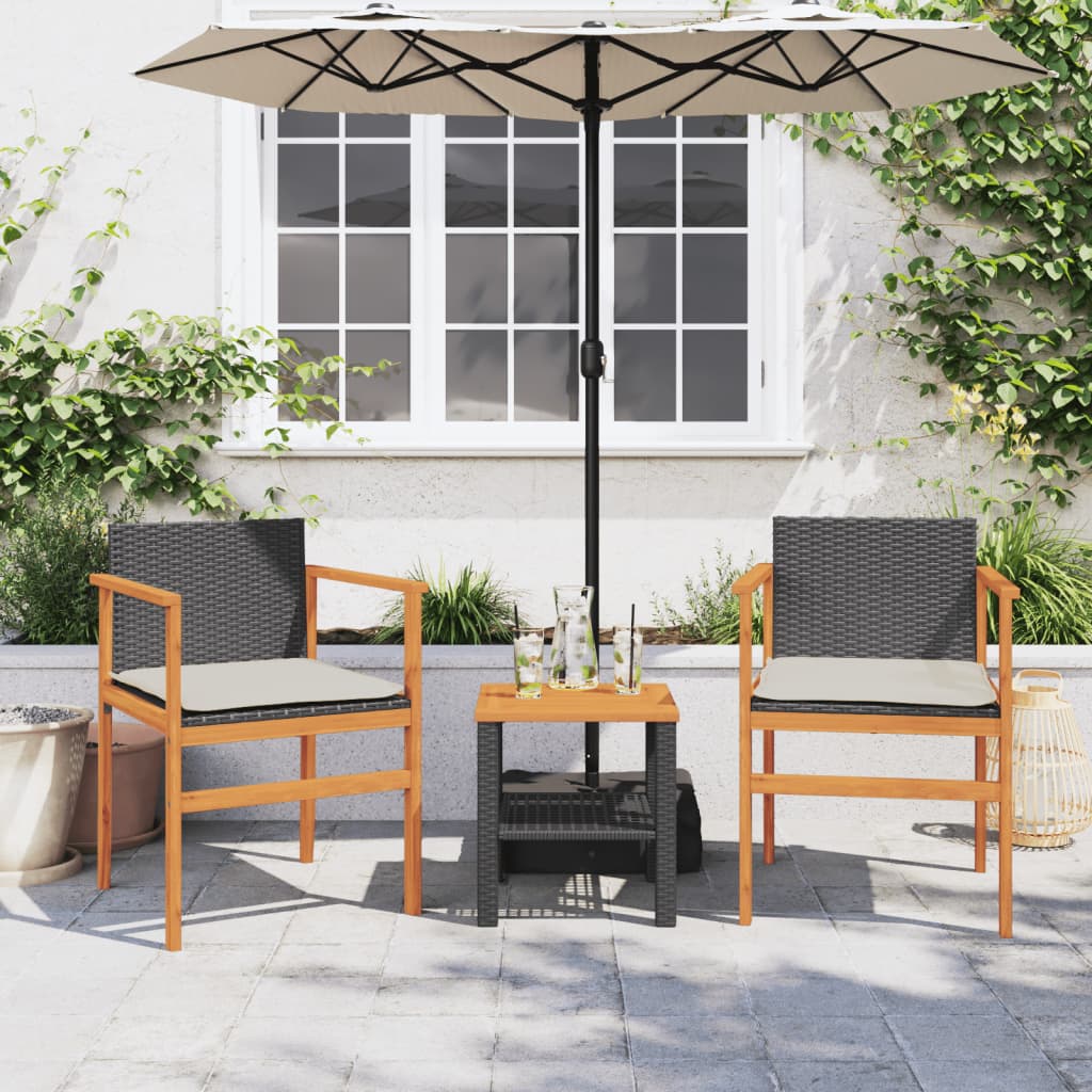 Sedie Giardino con Cuscini 2pz Nere Polyrattan e Legno Massello - homemem39
