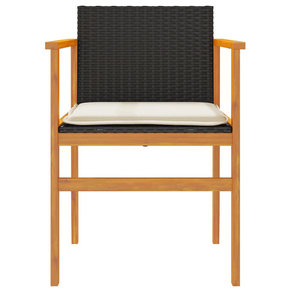 Sedie Giardino con Cuscini 2pz Nere Polyrattan e Legno Massello | homemem39