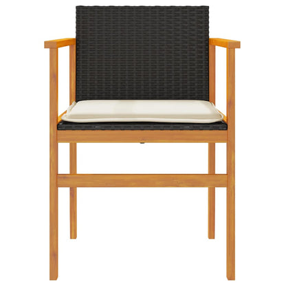 Sedie Giardino con Cuscini 2pz Nere Polyrattan e Legno Massello | homemem39