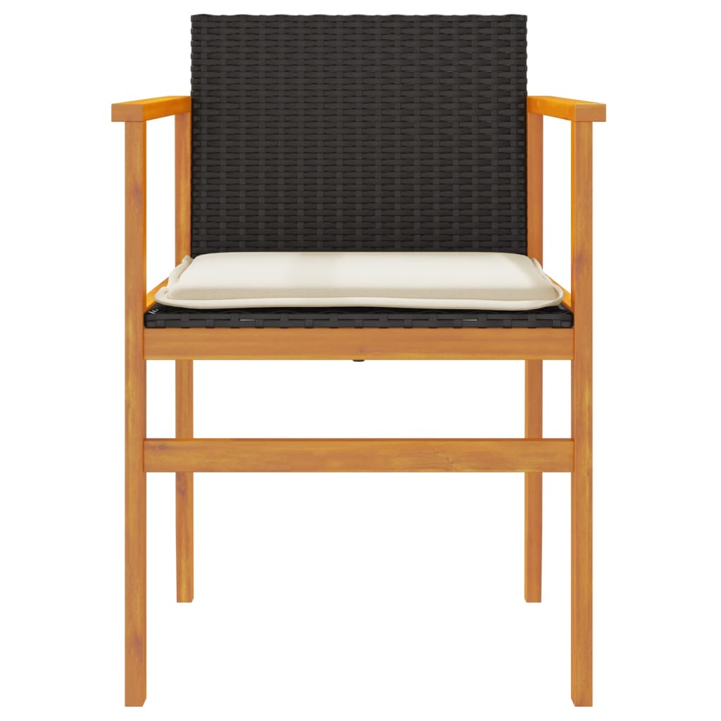 Sedie Giardino con Cuscini 2pz Nere Polyrattan e Legno Massello - homemem39