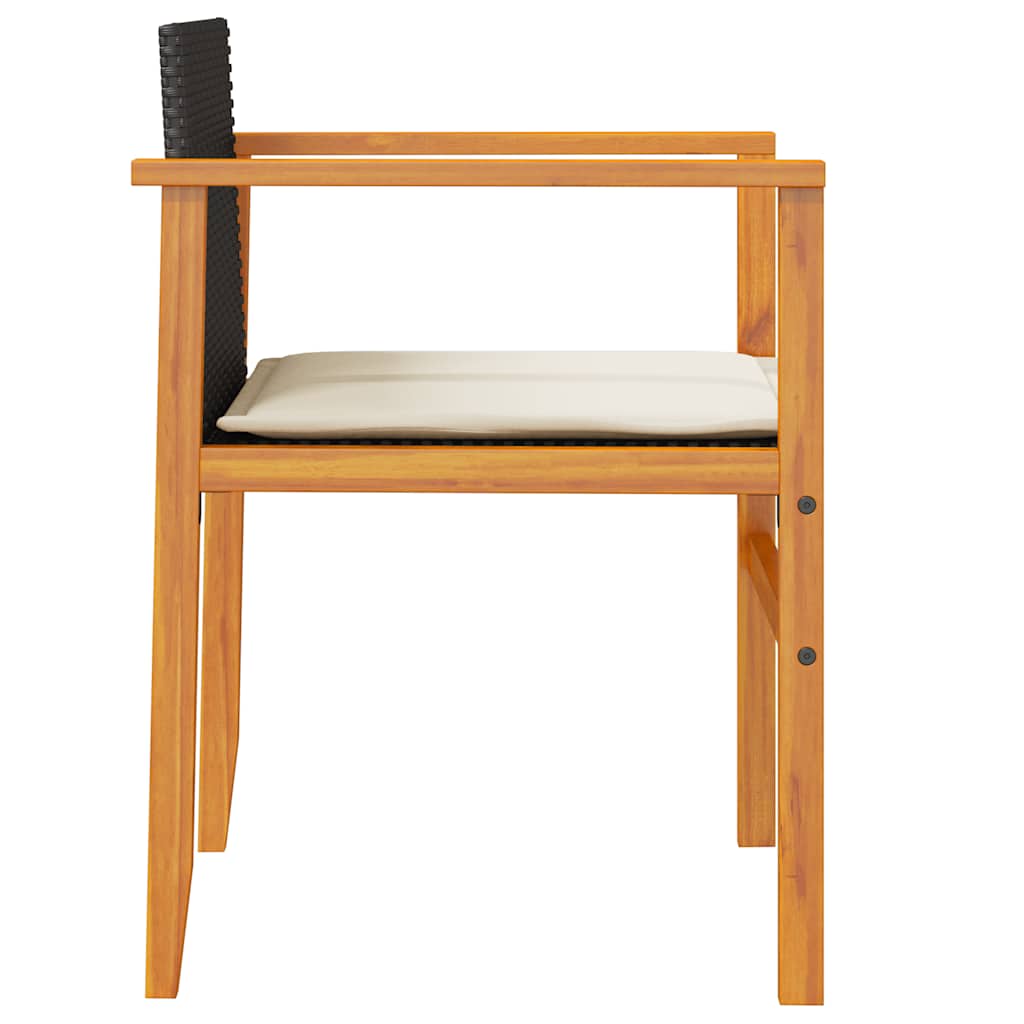 Sedie Giardino con Cuscini 2pz Nere Polyrattan e Legno Massello | homemem39