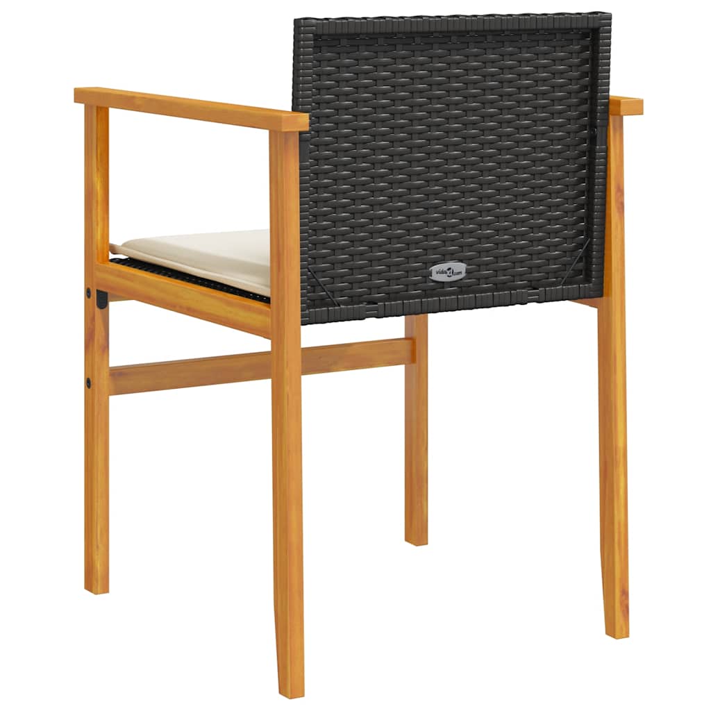 Sedie Giardino con Cuscini 2pz Nere Polyrattan e Legno Massello | homemem39