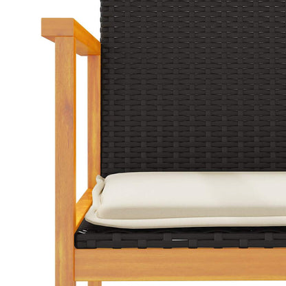 Sedie Giardino con Cuscini 2pz Nere Polyrattan e Legno Massello | homemem39