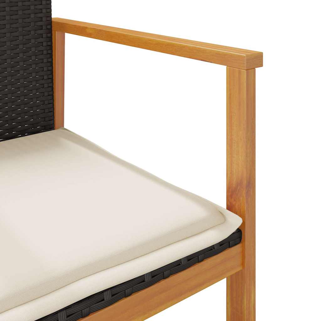 Sedie Giardino con Cuscini 2pz Nere Polyrattan e Legno Massello | homemem39