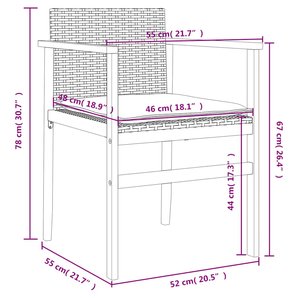 Sedie Giardino con Cuscini 2pz Nere Polyrattan e Legno Massello | homemem39