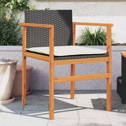 Sedie Giardino con Cuscini 2pz Nere Polyrattan e Legno Massello - homemem39