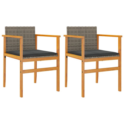 Sedie Giardino con Cuscini 2pz Grigie Polyrattan Legno Massello - homemem39