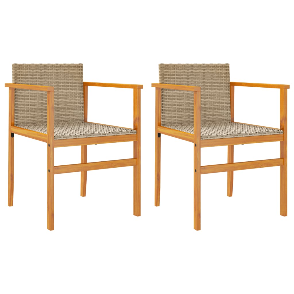 Sedie Giardino con Cuscini 2 pz Beige Polyrattan Legno Massello | homemem39